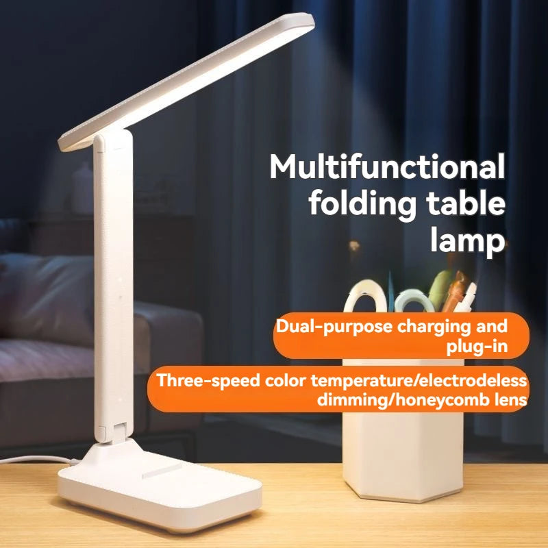 LED Touch Switch White Folding Desk Lamp Bedroom Bedside Study Reading Eye Care Night Lamp USB Plug-in Dimmable White Desk Lamp