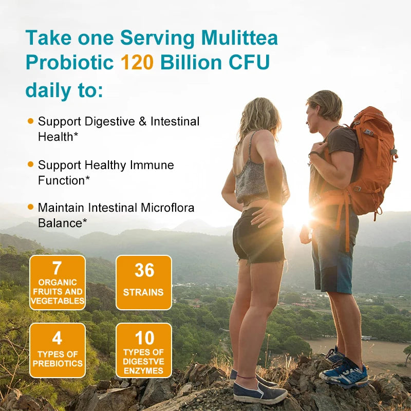 Mulittea Probiotics 120 Billion CFU 36 Strains with Prebiotics Digestive Enzymes Targeted Release Probiotic for Gut Digestive