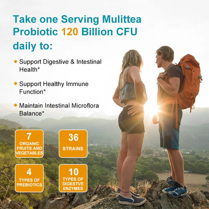 Mulittea Probiotics 120 Billion CFU 36 Strains with Prebiotics Digestive Enzymes Targeted Release Probiotic for Gut Digestive