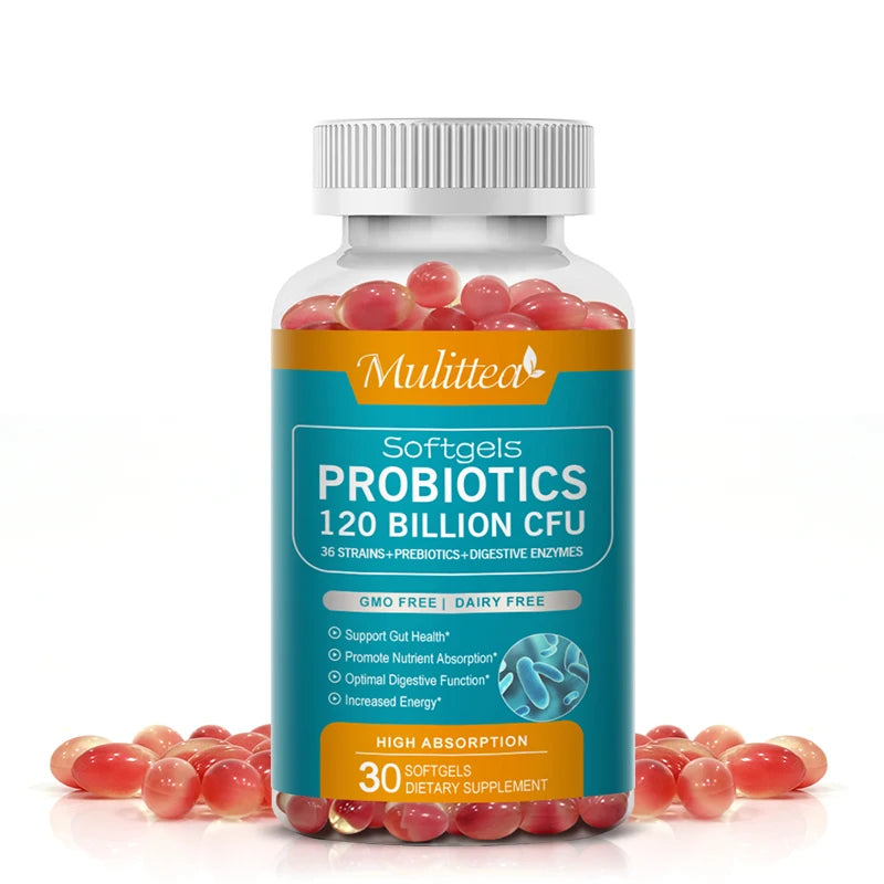 Mulittea Probiotics 120 Billion CFU 36 Strains with Prebiotics Digestive Enzymes Targeted Release Probiotic for Gut Digestive