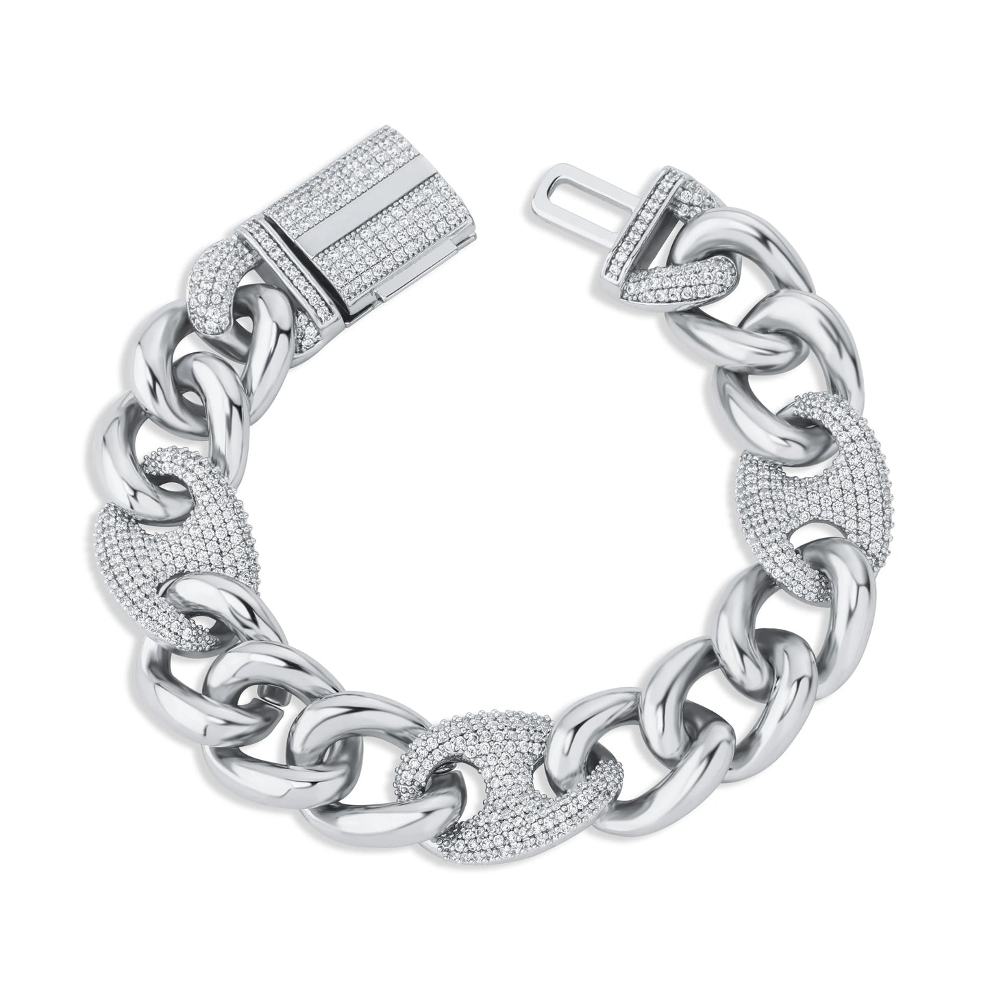 TOPGRILLZ 16mm Box Buckle Bracelet Miami Cuban Chain Iced Out Cubic Zirconia Hip Hop Fashion Jewelry