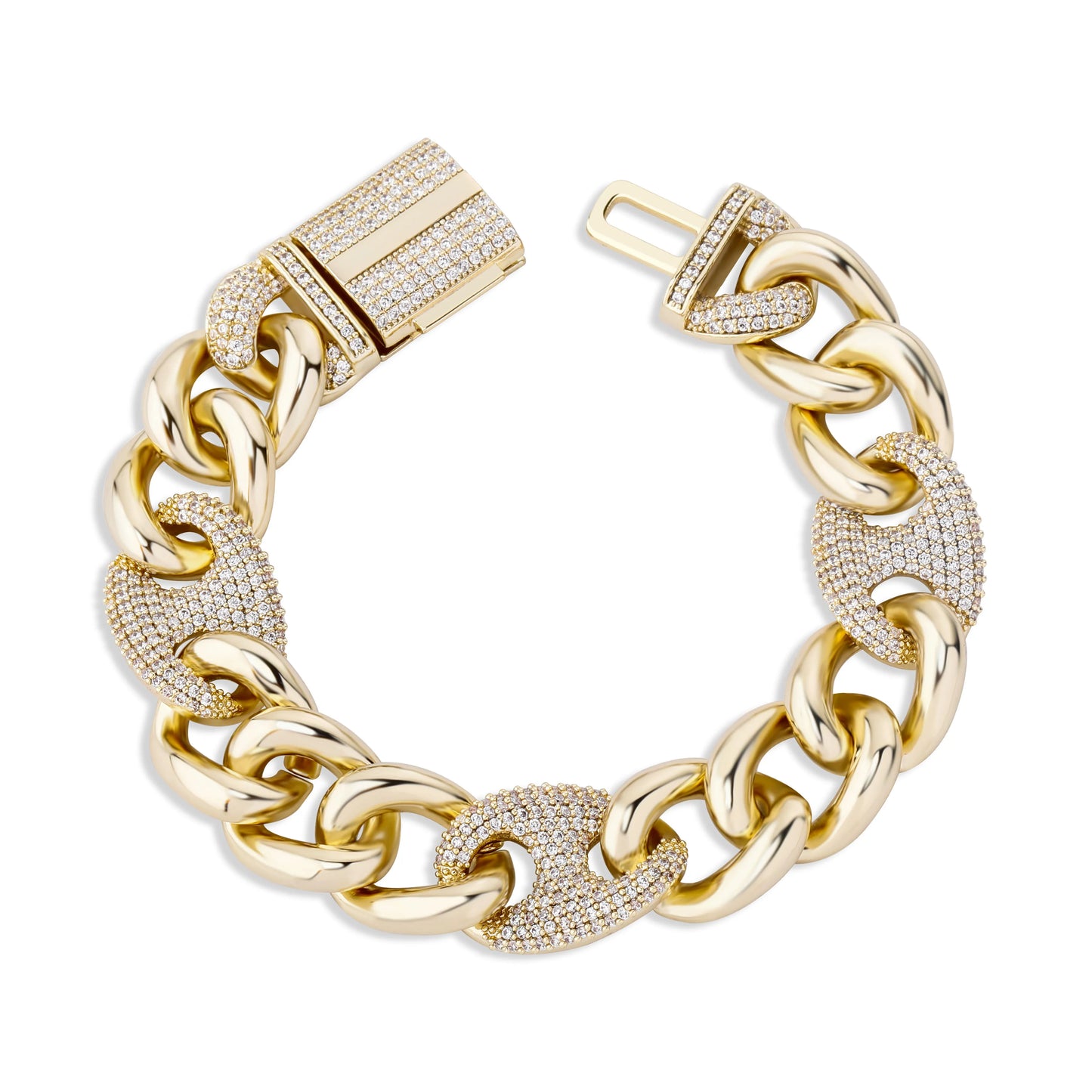 TOPGRILLZ 16mm Box Buckle Bracelet Miami Cuban Chain Iced Out Cubic Zirconia Hip Hop Fashion Jewelry