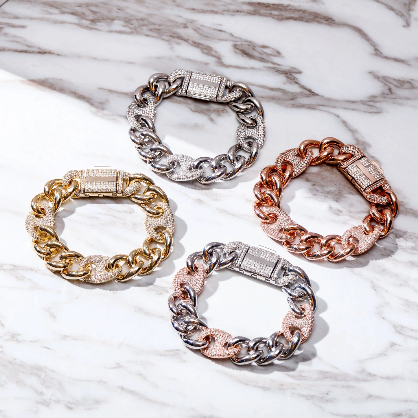 TOPGRILLZ 16mm Box Buckle Bracelet Miami Cuban Chain Iced Out Cubic Zirconia Hip Hop Fashion Jewelry
