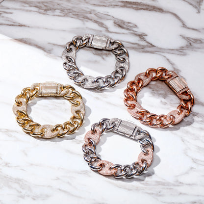 TOPGRILLZ 16mm Box Buckle Bracelet Miami Cuban Chain Iced Out Cubic Zirconia Hip Hop Fashion Jewelry
