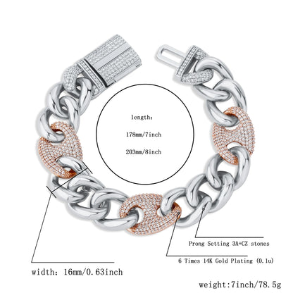 TOPGRILLZ 16mm Box Buckle Bracelet Miami Cuban Chain Iced Out Cubic Zirconia Hip Hop Fashion Jewelry