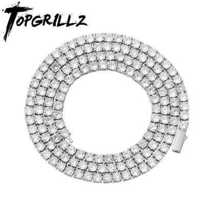 TOPGRILLZ 3MM-6MM Spring buckle Iced Out Full Cubic Zircon 1 Row Tennis Chain Necklace Gold Silver Color Hip Hop Jewelry