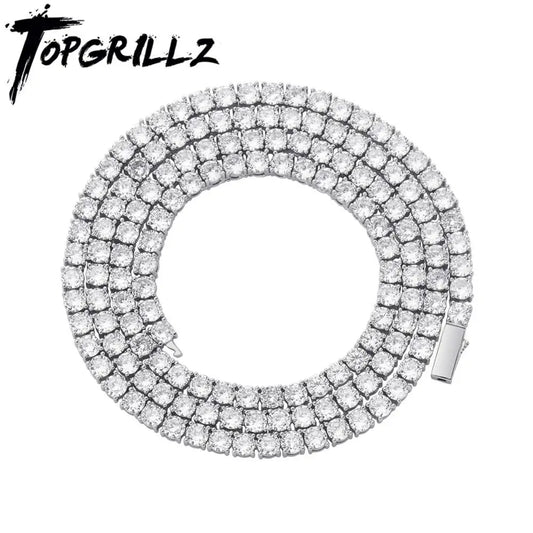 TOPGRILLZ 3MM-6MM Spring buckle Iced Out Full Cubic Zircon 1 Row Tennis Chain Necklace Gold Silver Color Hip Hop Jewelry