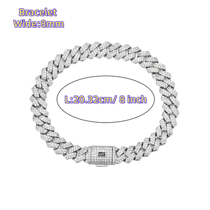 8mm Men’s Iced Out Cuban Link Chain Necklace, 14K Gold Plated Cubic Zirconia Necklace for Men, Waterproof Hip Hop Jewelry with Secure Clasp