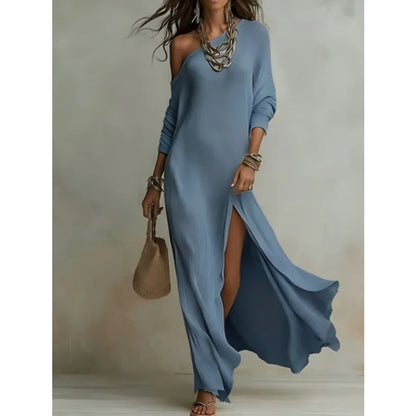 2026 European and American -  Summer New Style Elegant Long-sleeved Knitted Pleated Split Women's Dress
