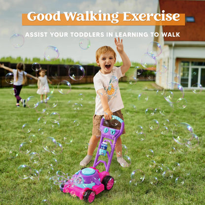 JOYFY Bubble Machine Bubble Lawn Mower Summer Outdoor Toys Pink Bubble Blower for Kids 3-6 Birthday Gifts