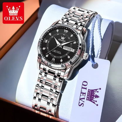 OLEVS 5513 Mens Watch Original Fashion Brand Quartz Waterproof Luminous Watch For Man Stainless Steel Dual Calendar Watch Box
