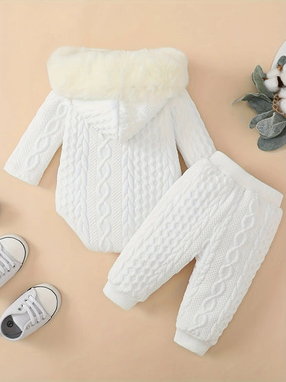Toddler Baby Girl Fall Winter Outfits - Long Sleeve Hoodie Romper & Pants Clothing Set