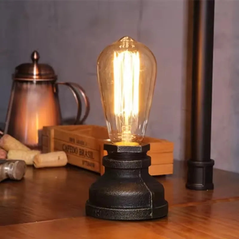 Vintage American Village Style Desk Light Table Lamp Iron Steel Water Pipe Table Rustic Loft Industrial Retro Base E26 Holder