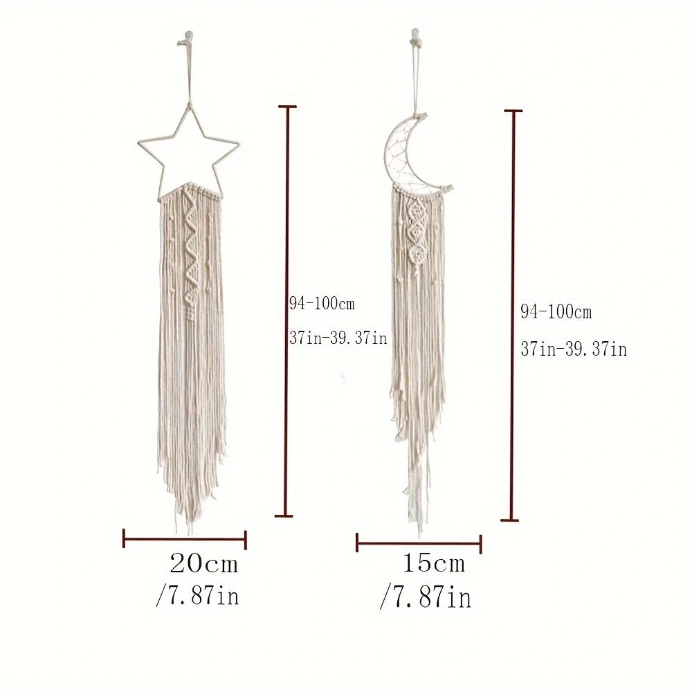 2pcs Star and Moon woven pendant Home decor Moon and Star Room pendant Bedroom pendant Christmas holiday gift