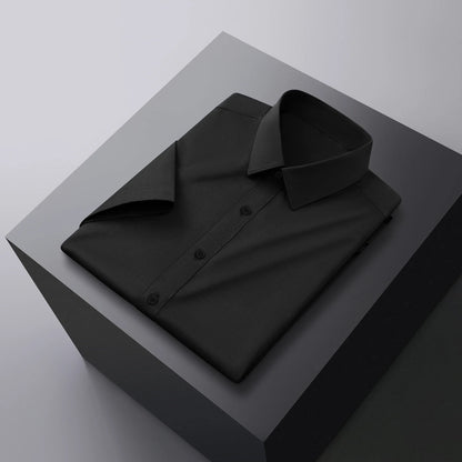 New Men's Business Casual Solid Color Short Sleeved Shirt for Summer Fashion No Ironing Comfortable and Versatile Top