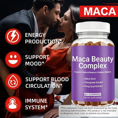 Black Maca Supplement - Natural Nergizer, Improve Performance, Energy, Endurance Muscle Mass Improve, Balance Hormones 60 Gummies