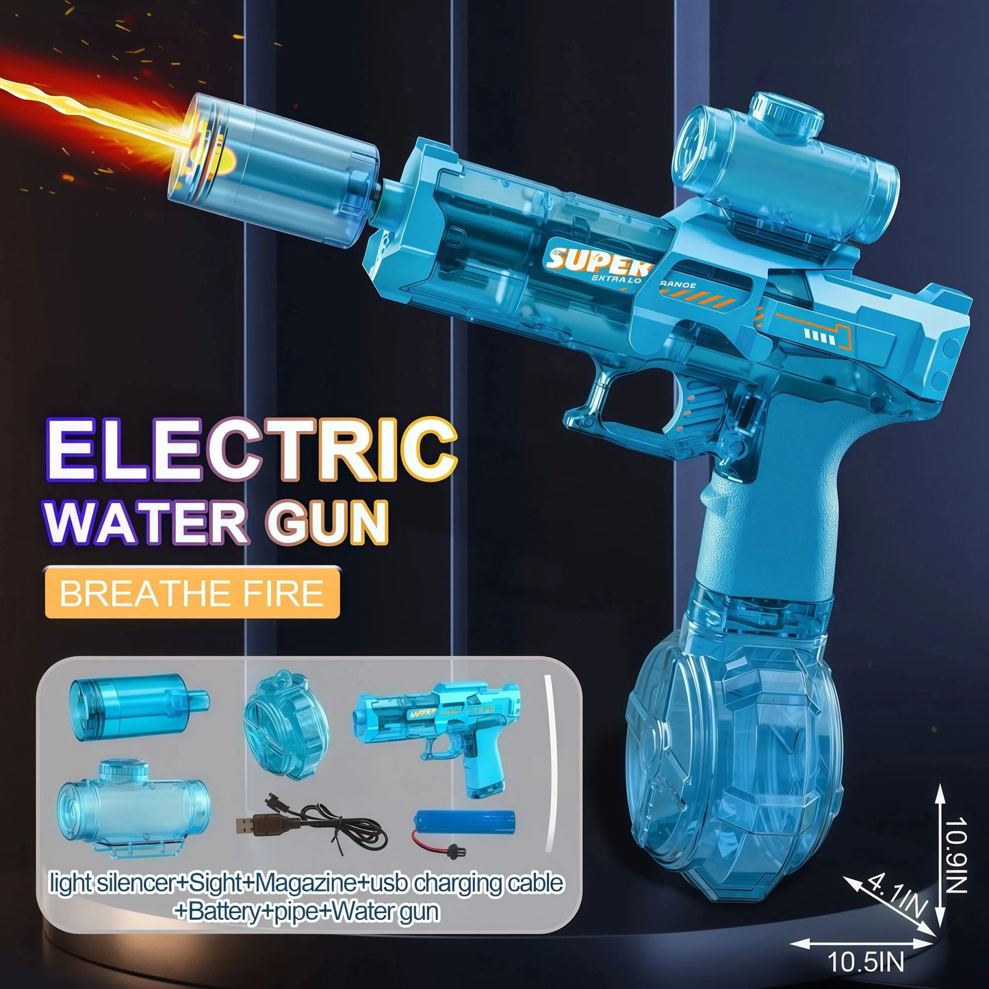 Rechargeable Electric Water Gun with LED Lights - 26ft Range, 30min Playtime, Perfect Summer Gift for Kids & Adults