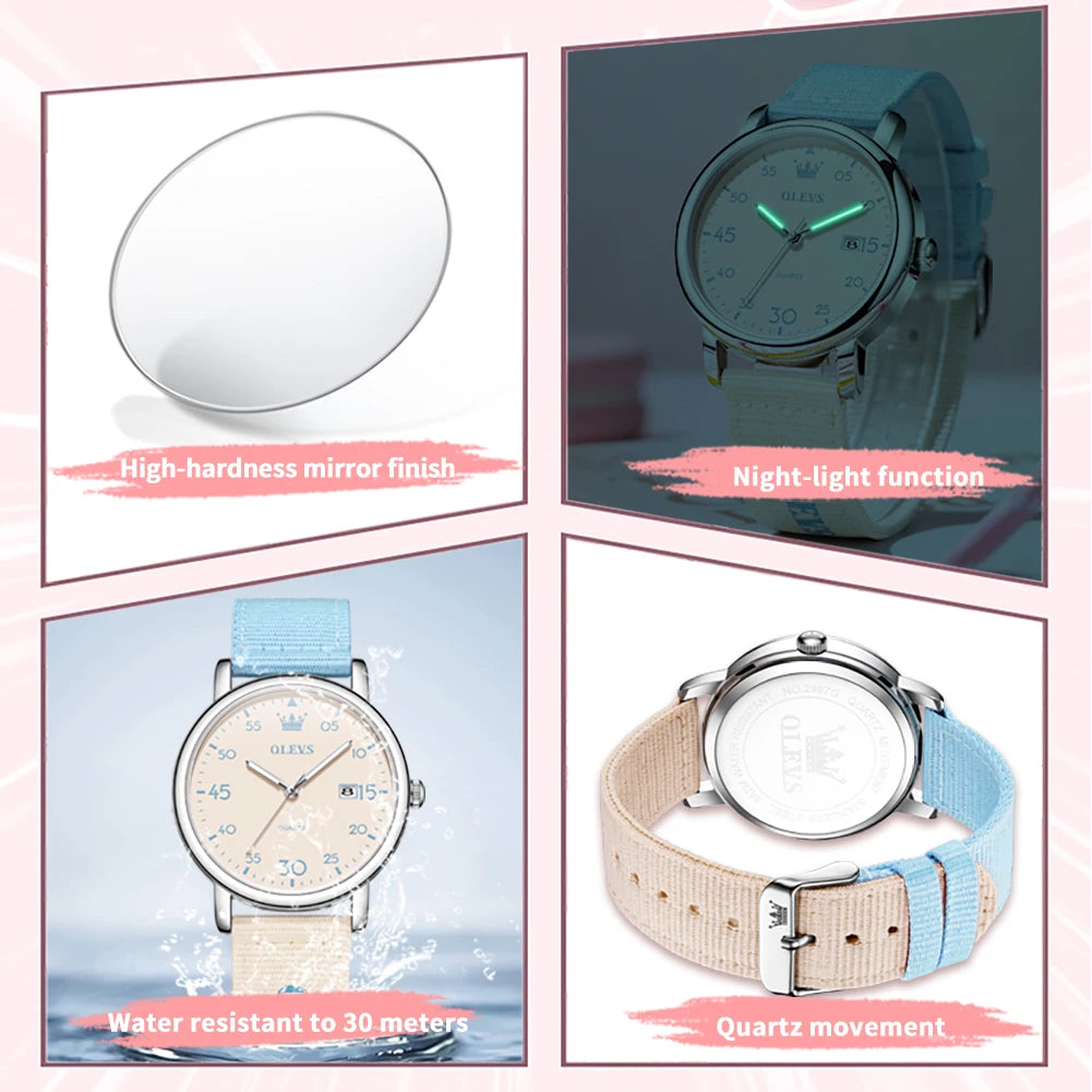 OLEVS Watches Date Quartz Wristwatch Waterproof Luminous Watches Nylonstrap Original Casual Fashion Student Watch 2997 Reloj
