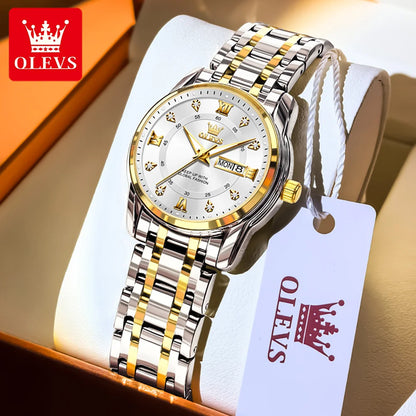OLEVS 5513 Mens Watch Original Fashion Brand Quartz Waterproof Luminous Watch For Man Stainless Steel Dual Calendar Watch Box