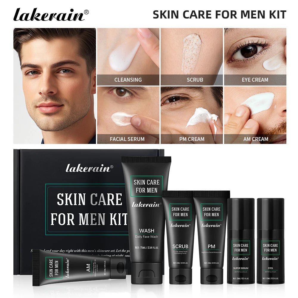 Lakerain Men Skin Care Set Long-lasting Hydration Oil Control Deep Cleaning Face SPF20 Non-greasy Refreshing Skin Care Kit