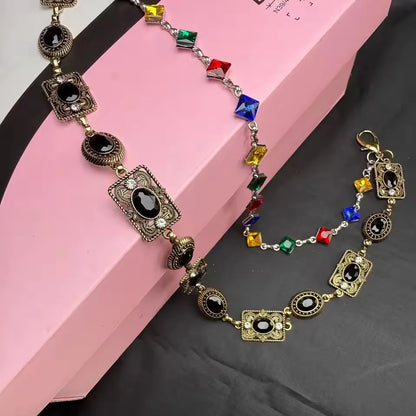 Double Layer Colorful Geometric Colorful Rhinestone Pendant Jeans Pant Chain for Women Men Fashion Belt Keychains Y2K Jewelry