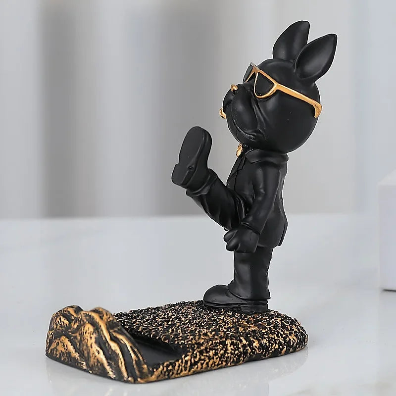 French Bulldog Statue Desk Decor Cute Dog Sculptures Phone Holder Animal Figurine Cell Phone Stand Home Office Decorations