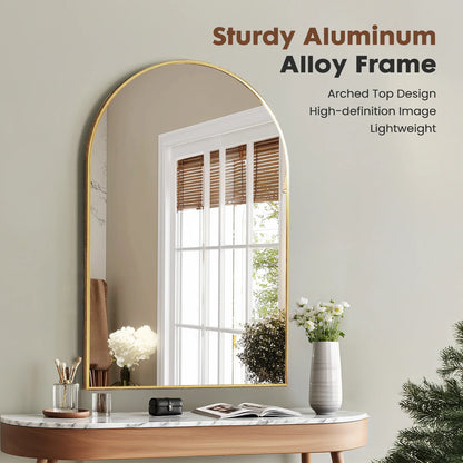 JHK 26"x38" Arched Metal Framed Bathroom Mirrors for Wall  Hanging Mirror Glass Mirror Modern Wall Decor For Bedroom Entryway