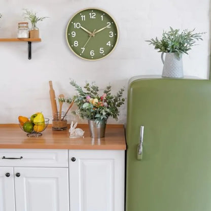 Wall Clock Green, Silent Wall Clocks Battery Operated -Modern Non Ticking Analog Clock Decorative for Kitchen Office Bathroom B