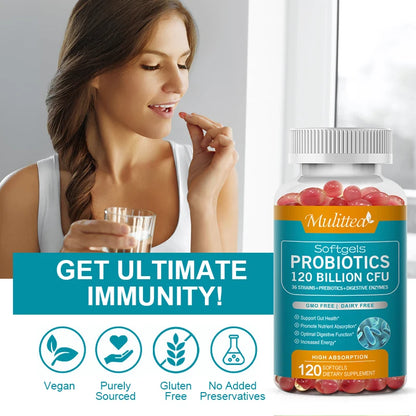 Mulittea Probiotics 120 Billion CFU 36 Strains with Prebiotics Digestive Enzymes Targeted Release Probiotic for Gut Digestive