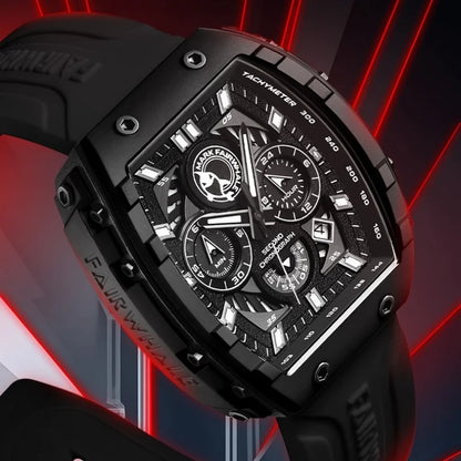 Mark Fairwhale 5670 Men's Top Design Quartz Tonneau Multifunction Chronograph Waterproof Silicone  Sports Quartz Watch for Men