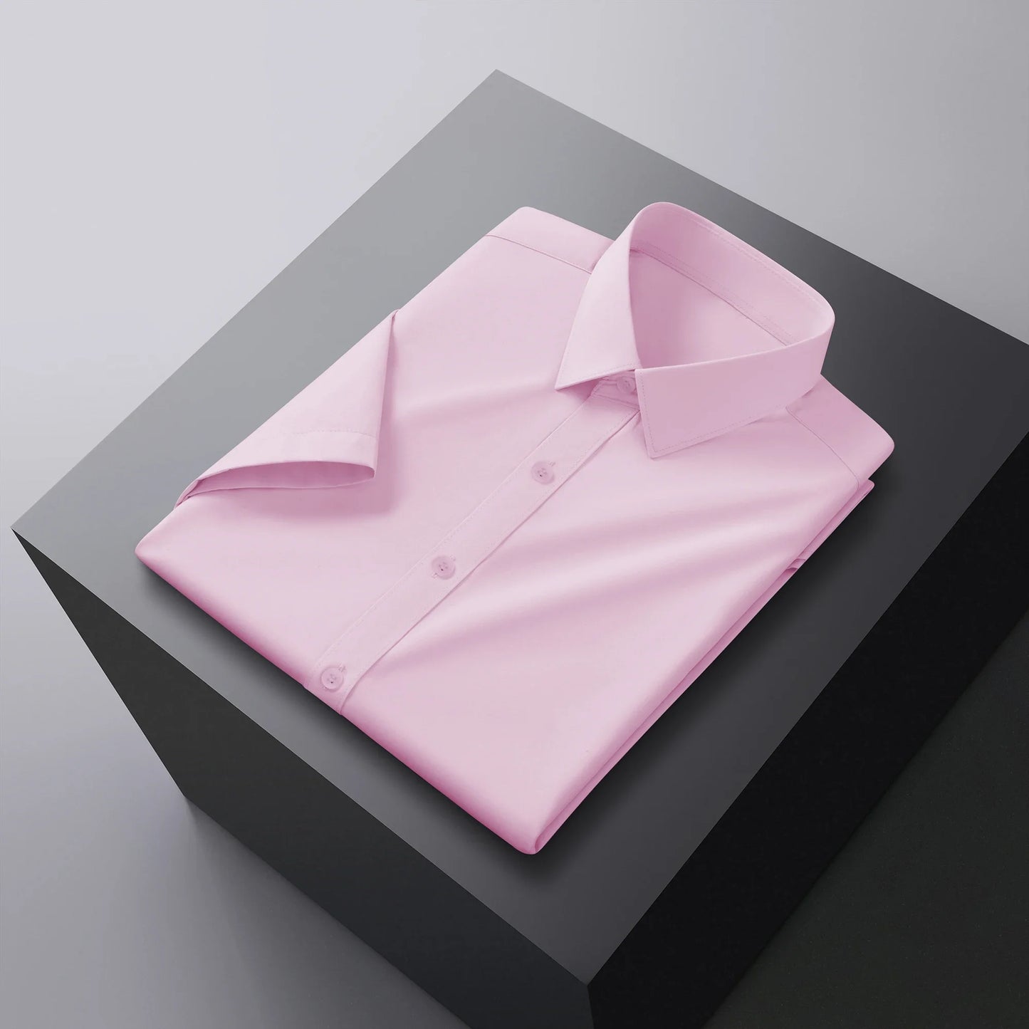 New Men's Business Casual Solid Color Short Sleeved Shirt for Summer Fashion No Ironing Comfortable and Versatile Top