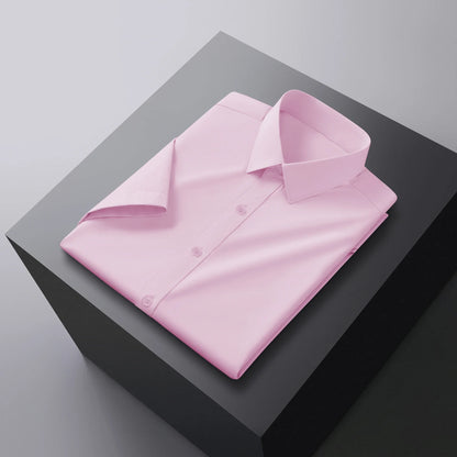 New Men's Business Casual Solid Color Short Sleeved Shirt for Summer Fashion No Ironing Comfortable and Versatile Top