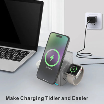New Qi2 3 in 1 Touch Button Rotating Magnetic Wireless Charger Station for IPhone 16-12 Max & Samsung Galaxy Fast Charging Dock