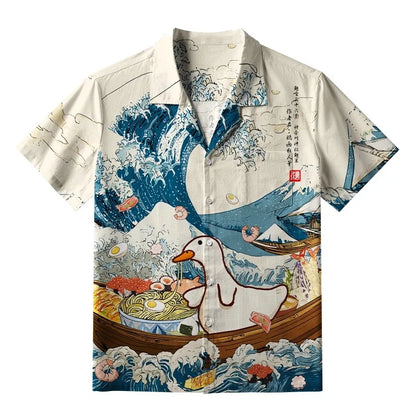 Men's Funny Goose Aloha Hawaiian Shirt Bohemian Style Short Sleeve Pocket Y2K Summer Beach Tops Chic Harajuku Buttons Tunics
