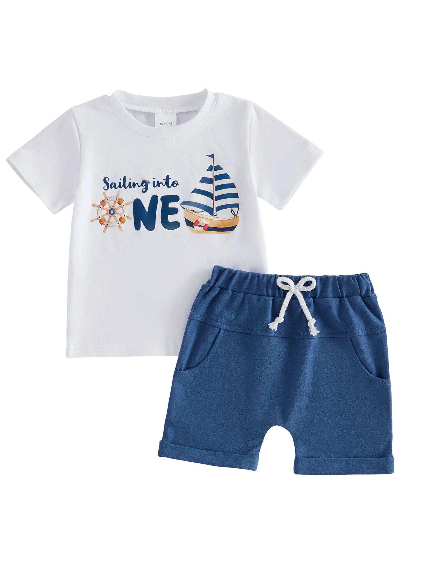 Toddler Boy 1st Birthday Set Adorable Boat Print Tee with Elastic Waist Shorts Cute Summer Outfit for Baby Boy s First