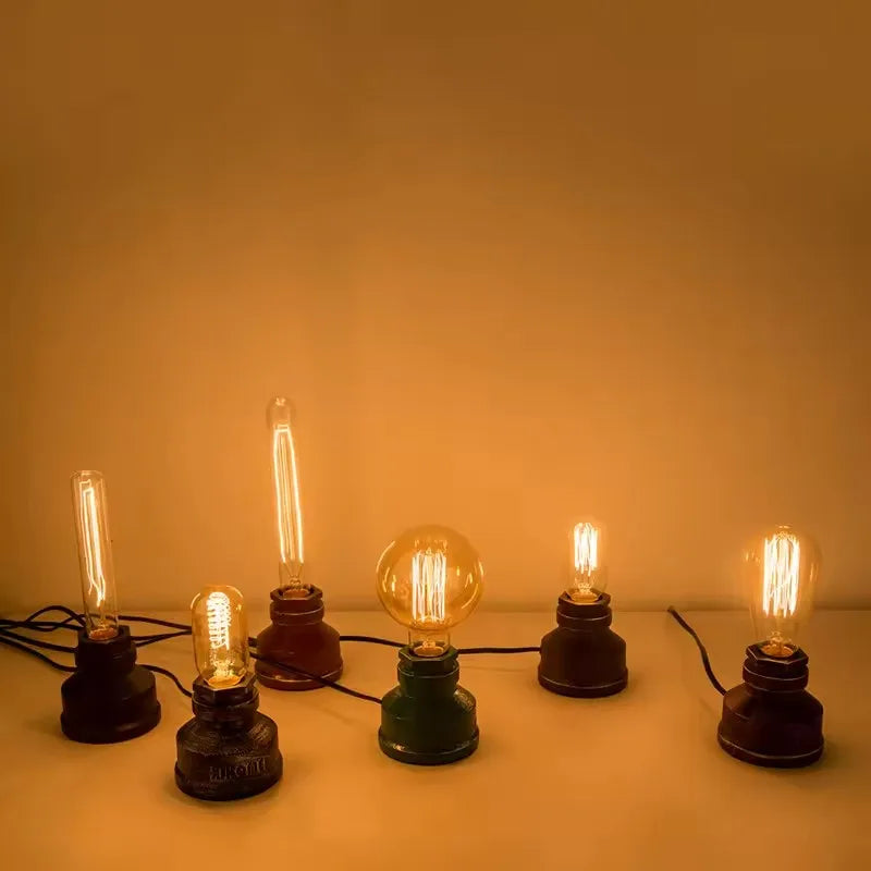 Vintage American Village Style Desk Light Table Lamp Iron Steel Water Pipe Table Rustic Loft Industrial Retro Base E26 Holder