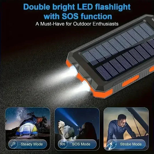 10000mAh Outdoor Solar Power Bank | Fast Charge Waterproof Shockproof Flashlight Compass In Stock