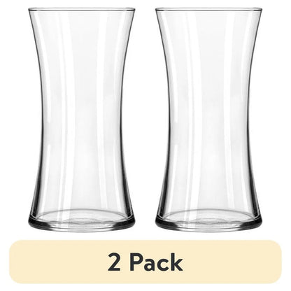 Clear Glass 8 Inch Floral Vase 2 Pack Elegant Design Sturdy Base Home Office Tabletop Decoration