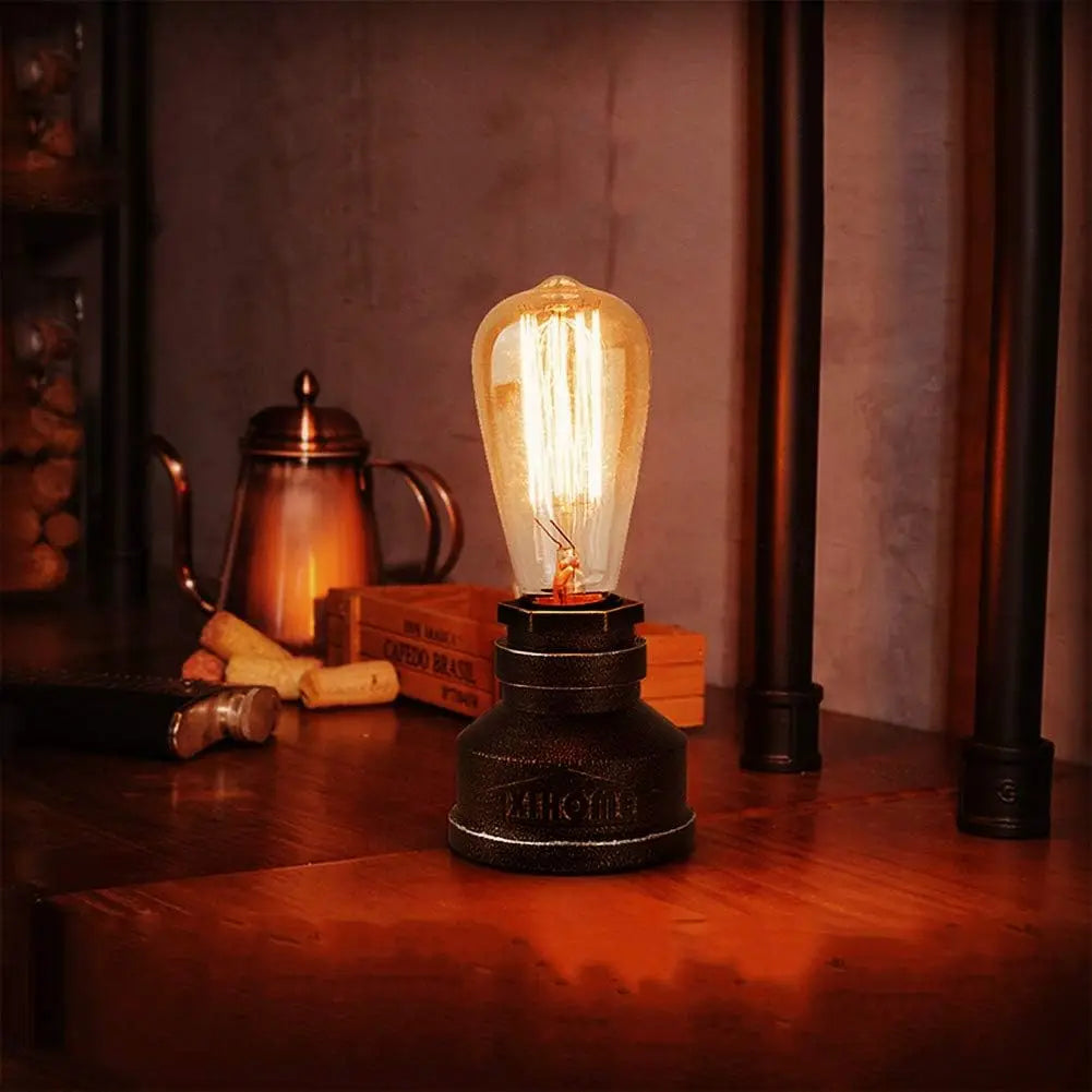 Vintage American Village Style Desk Light Table Lamp Iron Steel Water Pipe Table Rustic Loft Industrial Retro Base E26 Holder