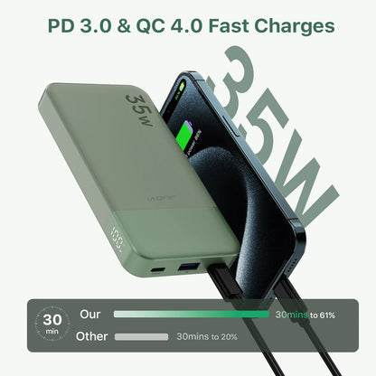 JUOVI Mini Power Bank, 10000mAh 35W Fast Charging Small Portable Charger PD 3.0 QC 4.0 Lightweight Battery Pack for iPhone 16 17