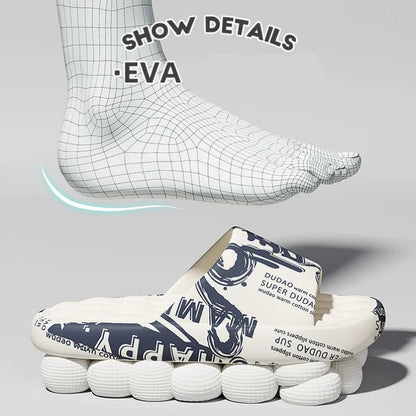 Men's Plus Size Chinese Character "Wu" Printed Slippers - Super Comfortable And Soft EVA Sole, Open Toe Design