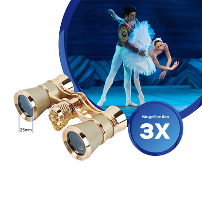 Opera Glasses Binoculars 3X25 Theater Glasses Mini Binocular Compact with Chain for Adults Women Kids in Musical Concert