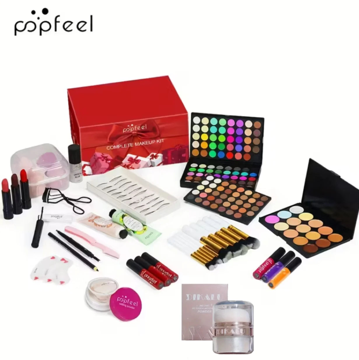 POPFEEL All-in-One Full Face Makeup Kit with Brush+Facial highlighter-Complete Beauty Set, Berry & Neutral Foundation, Blush, Ey