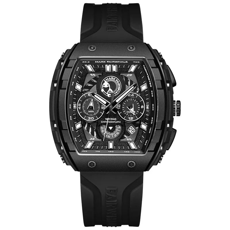 Mark Fairwhale 5670 Men's Top Design Quartz Tonneau Multifunction Chronograph Waterproof Silicone  Sports Quartz Watch for Men