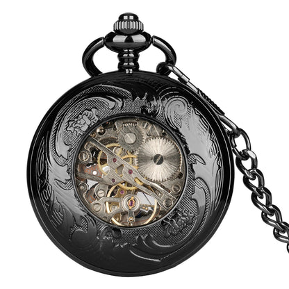 Men's Manual Mechanical Pocket Watch Hollow Design Blue Roman Numerals Vintage Pocket Watch Chain Pendant Vintage Clock