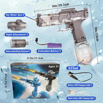 Rechargeable Electric Water Gun with LED Lights - 26ft Range, 30min Playtime, Perfect Summer Gift for Kids & Adults