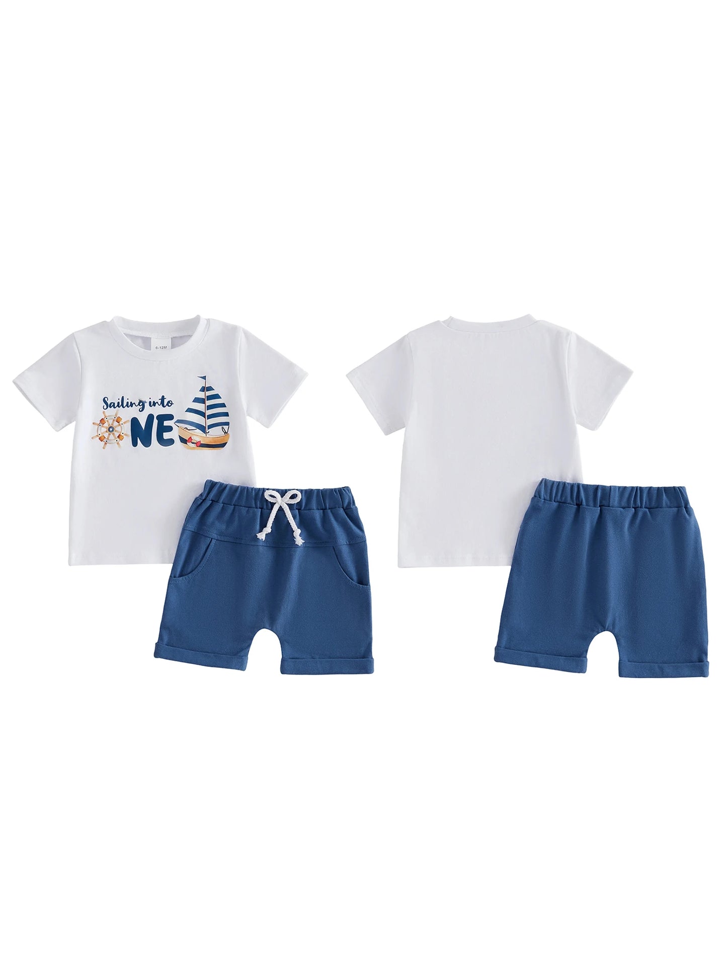 Toddler Boy 1st Birthday Set Adorable Boat Print Tee with Elastic Waist Shorts Cute Summer Outfit for Baby Boy s First