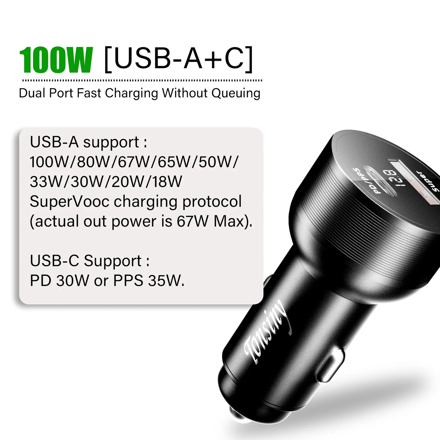 For OPPO car charger SuperVooc 100W, Cigarette Lighter plug for OPPO Find X7 Reno8,12V Usb for realme oneplus charger warp 80w