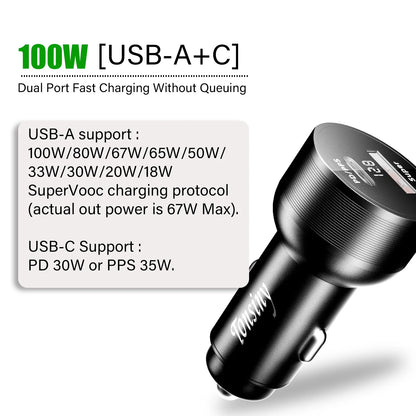 For OPPO car charger SuperVooc 100W, Cigarette Lighter plug for OPPO Find X7 Reno8,12V Usb for realme oneplus charger warp 80w