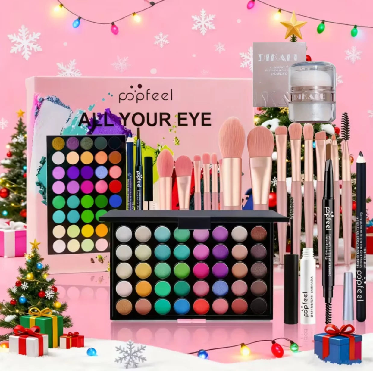 POPFEEL All-in-One Full Face Makeup Kit with Brush+Facial highlighter-Complete Beauty Set, Berry & Neutral Foundation, Blush, Ey